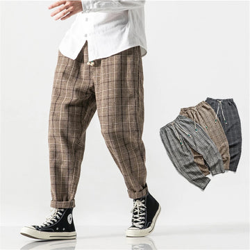 Aidase Plaid Harem Pants Men Hip Hop Streetwear Wool Pants Male Harajuku Vintage Trousers Elastic Waist US Size Clothes aidase-shop